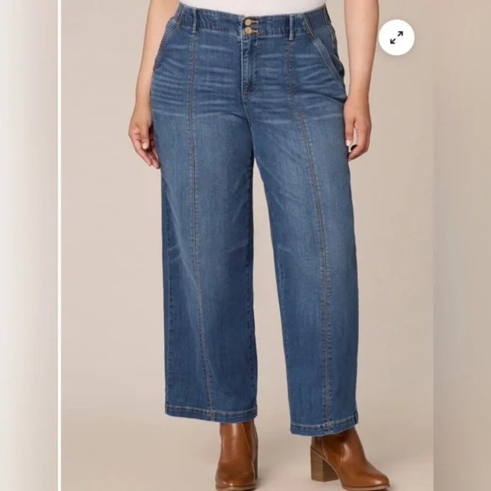 Democracy Ab Solution Skyrise Wide Leg Jeans 18W Trouser Pockets Stretch Denim